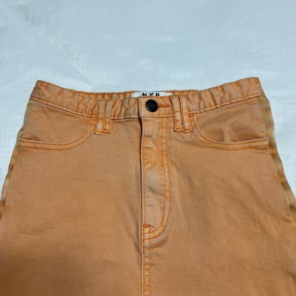 NXP Nena and Pasadena Orange Tangerine Denim Jean Skirt Raw Hem Size Extra Small - Picture 9 of 15